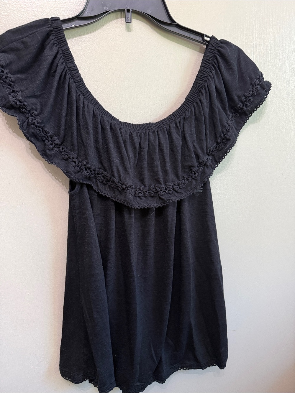 Faded Glory Black Off-Shoulder Ruffle Tunic